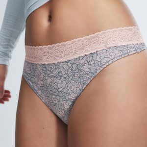 COTTON ESSENTIALS LACE-TRIM MID-RISE THONG PANTY