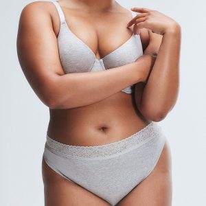 COTTON ESSENTIALS LACE-TRIM MID-RISE THONG PANTY