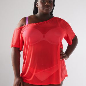 I DARE HUE MESH OFF-THE-SHOULDER SLEEP SHIRT