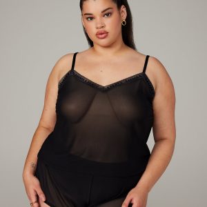 LOGO-TRIM MESH SLEEP CAMI