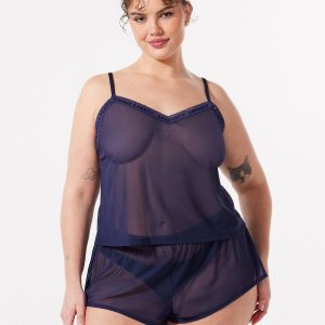LOGO-TRIM MESH SLEEP CAMI