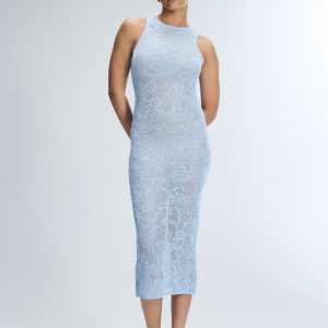 LUXE LACE SHEER KNIT COLUMN DRESS