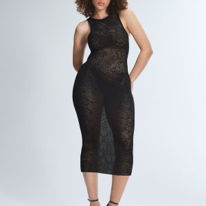 LUXE LACE SHEER KNIT COLUMN DRESS