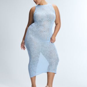 LUXE LACE SHEER KNIT COLUMN DRESS