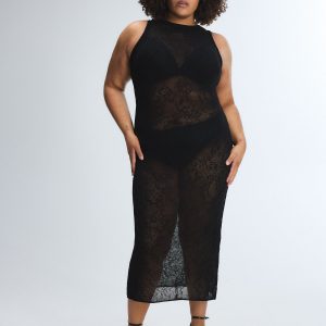 LUXE LACE SHEER KNIT COLUMN DRESS
