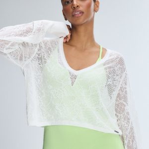 LUXE LACE SHEER KNIT V-NECK SWEATER